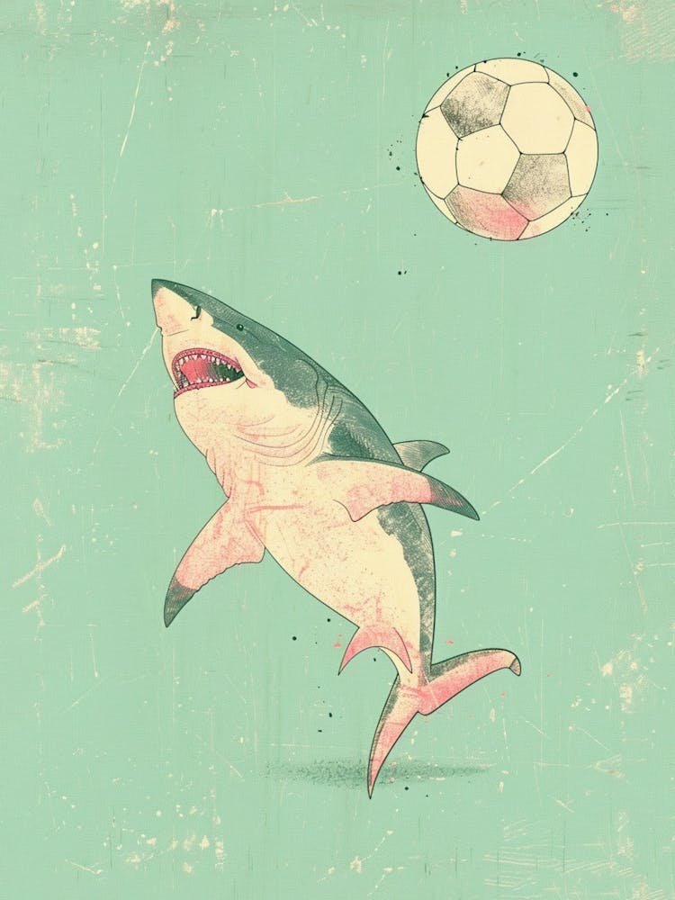 Shark Playing Football Pastel Aqua