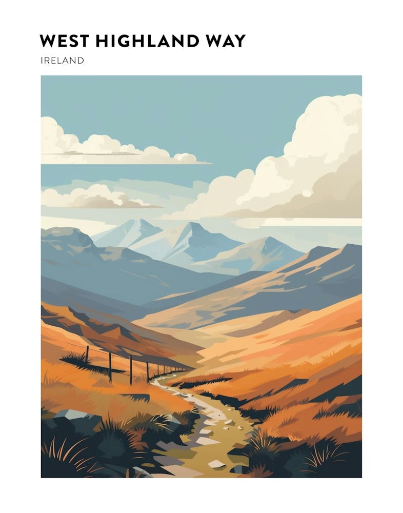 West Highland Way Ireland 2 Hiking Trail Landscape Poster