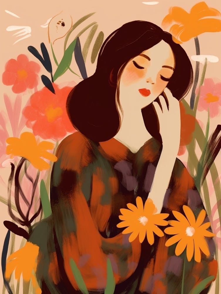Woman With Autumnal Flowers Monkey Orchid