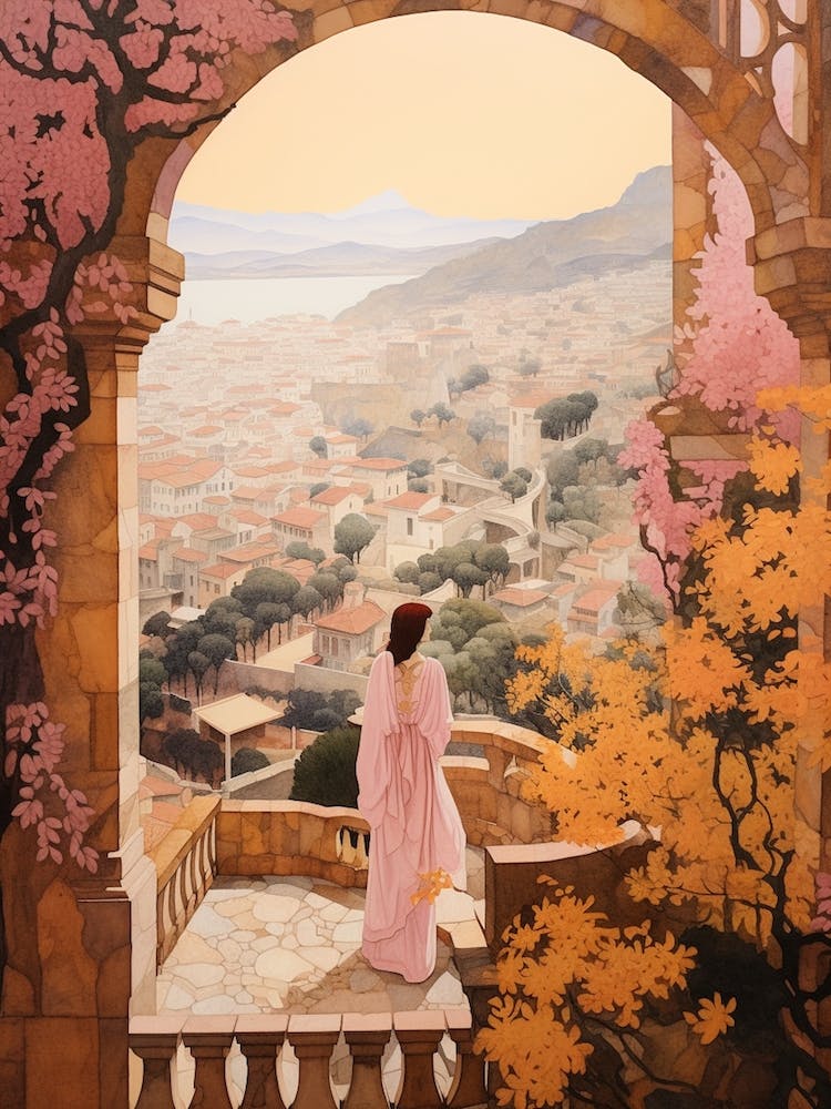 Tenerife Spain 4 Vintage Pink Travel Illustration