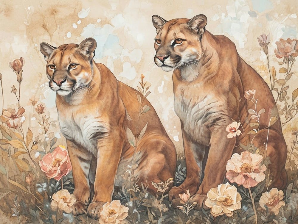 Floral Animal Illustration Mountain Lion 6