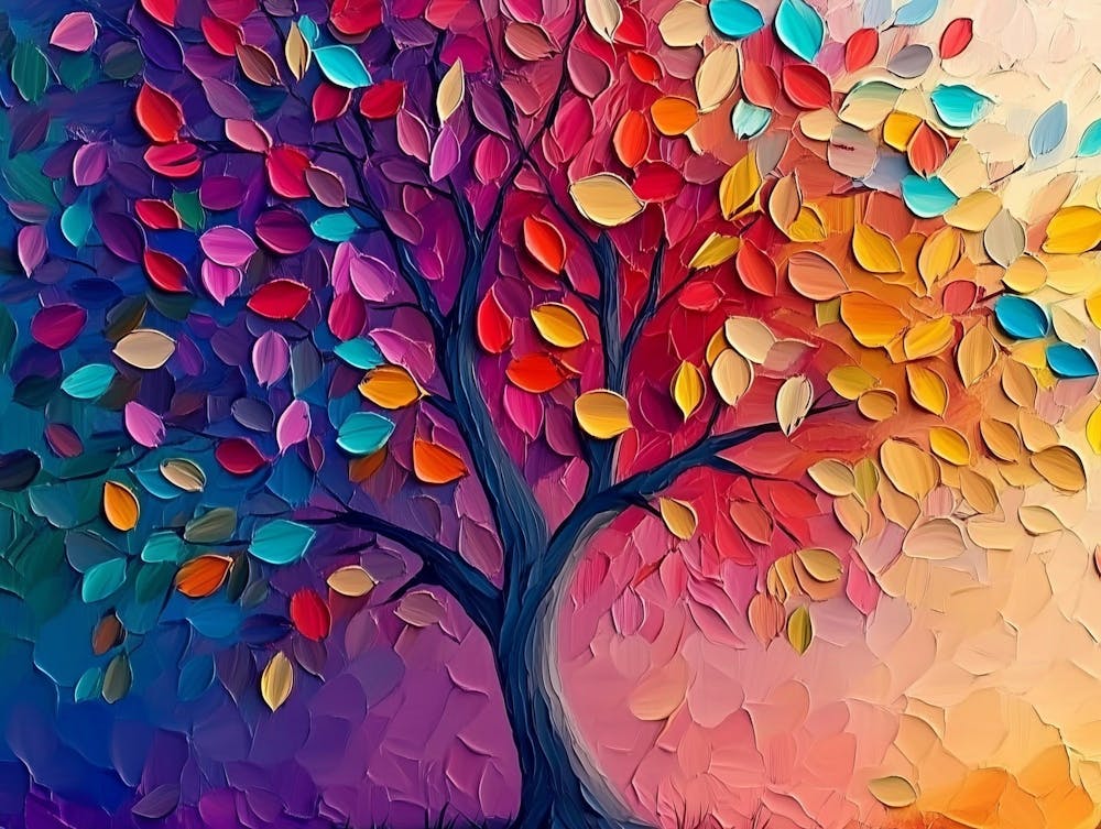 Arbre Élégant Coloré avec Feuilles Vibrantes Branches Tombantes 6