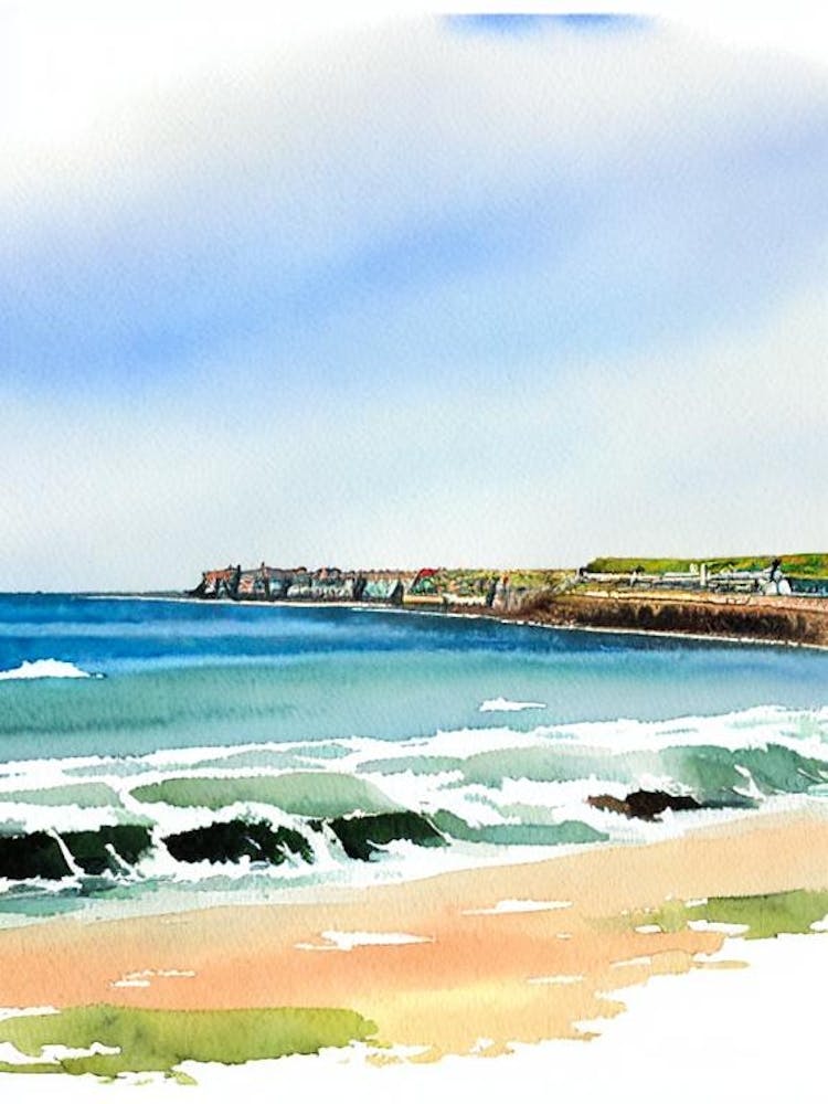 Tynemouth Longsands Beach 2, Tyne And Wear Watercolour