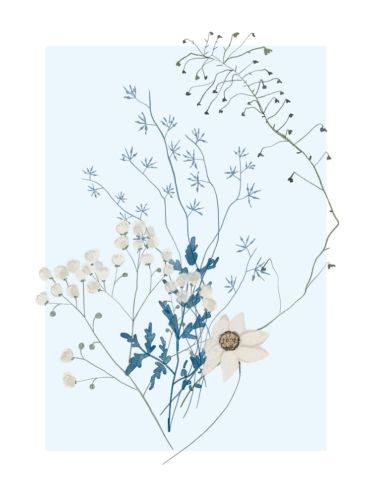 Fleurs sauvages abstraites bleu doux