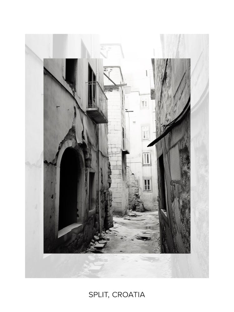 Poster Of Split, Croatia, Black And White Old Photo 4