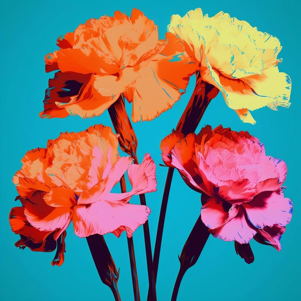 Andy Warhol Style Pop Art Flowers Carnation 4 Square