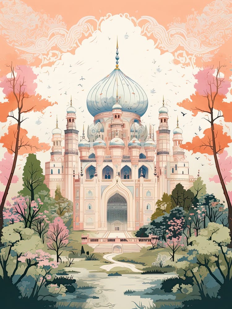 Taj Mahal   Agra, India   Cute Botanical Illustration Travel 5