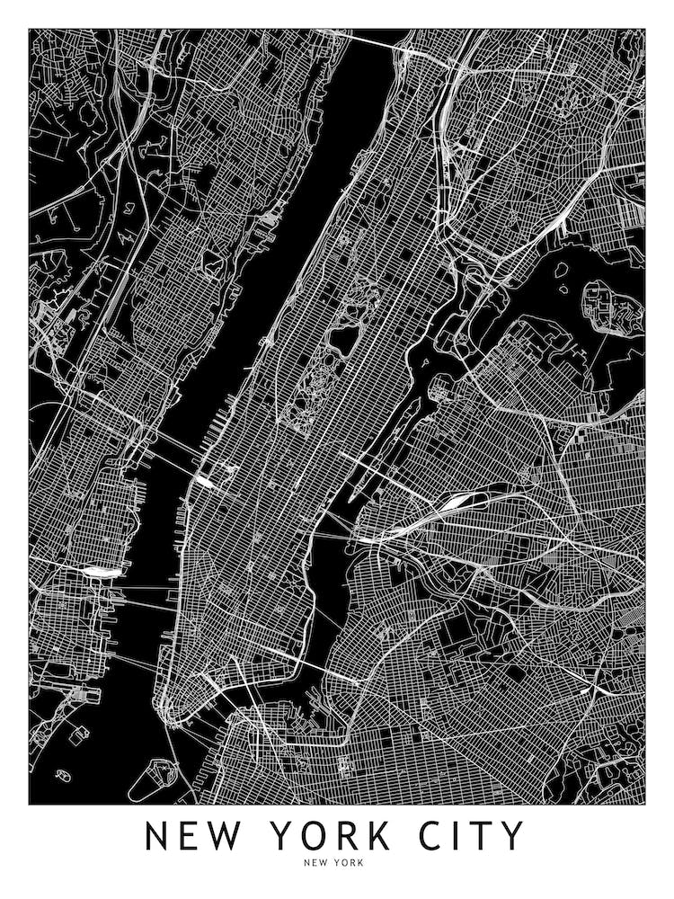 New York City Black And White Map