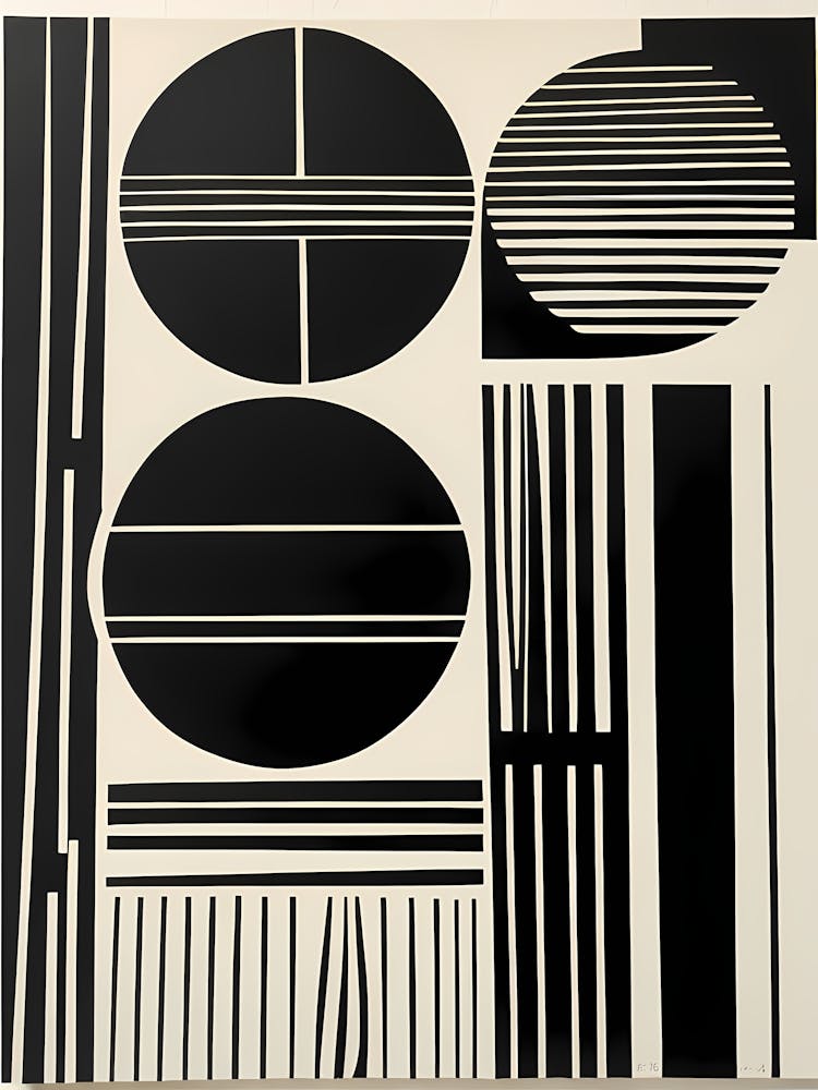 Mid Century Inspired Linocut, Black And White Minimal, 105