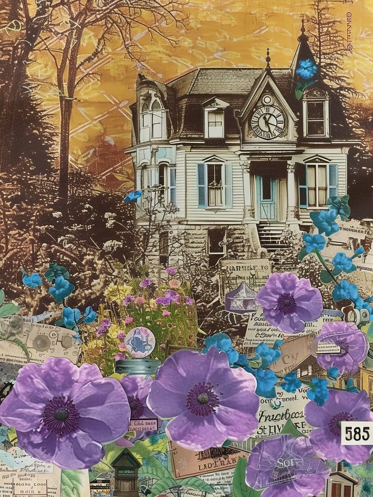 Purple Flowers Scrapbook Collage Cottage 2