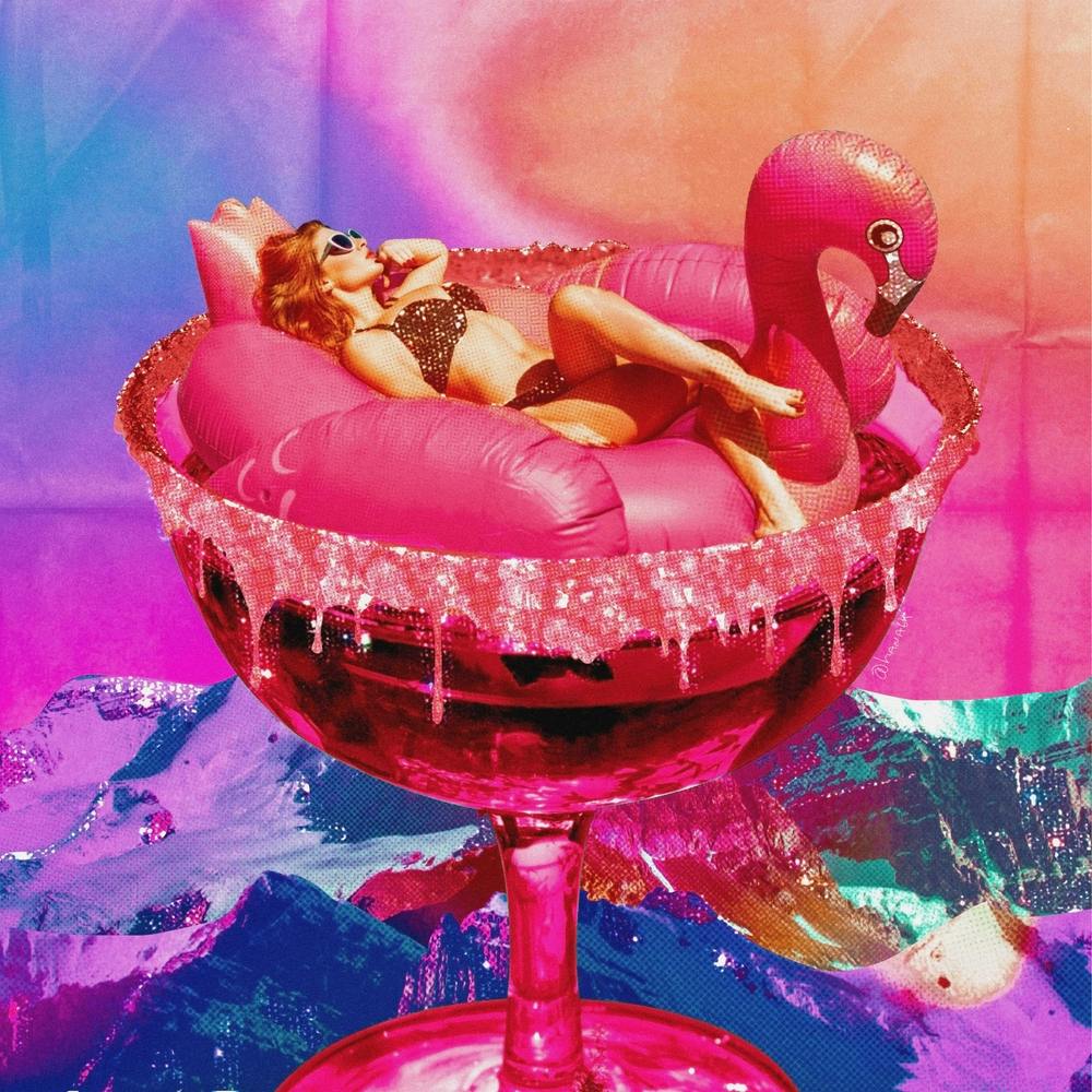 Sunbathing Beauty Flamingo Collage Square