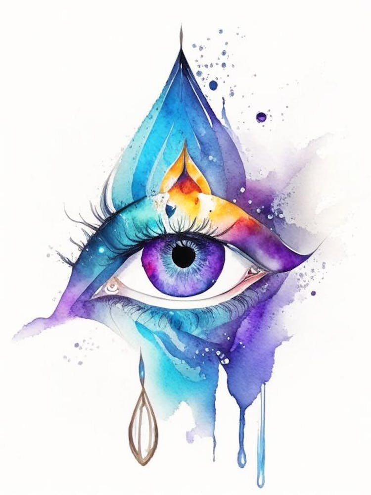 Chakra Series, Symbol, Third Eye Watercolour 1
