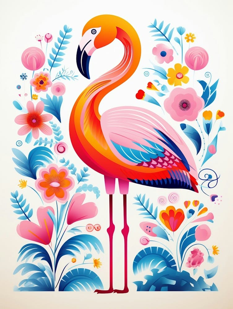 Scandinavian Bird Illustration Greater Flamingo 2
