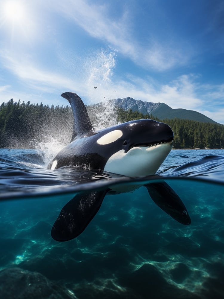 Aqua Blue Realistic Orca Whale Spraying Water