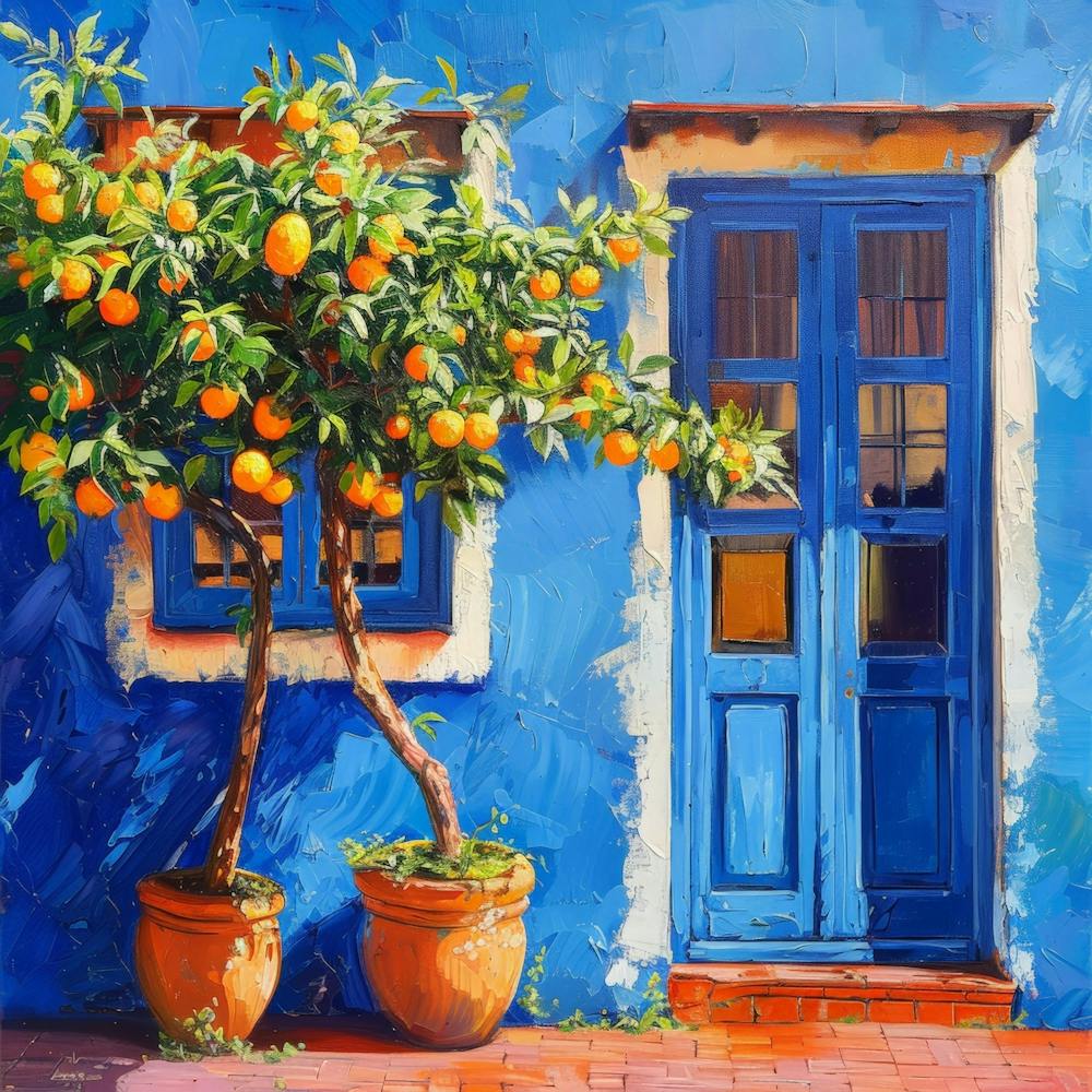 Orange Tree And Blue Door