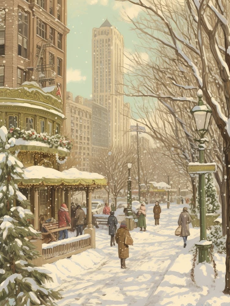 Vintage Winter Illustration Chicago Usa 2
