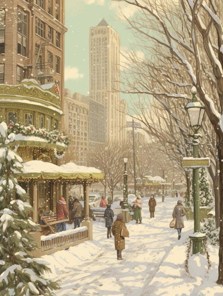 Vintage Winter Illustration Chicago Usa 2