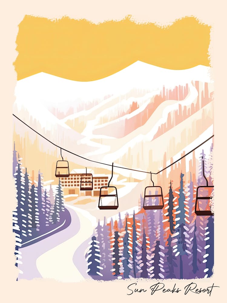 Poster Of Sun Peaks Resort   British Columbia, Canada, Ski Resort Pastel Colours Illustration 1