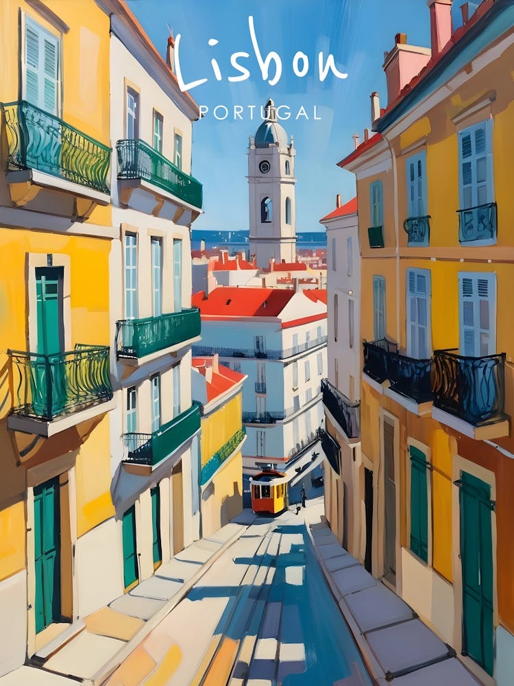 Lisbon Portugal Travel Poster Fauvist Style Painting