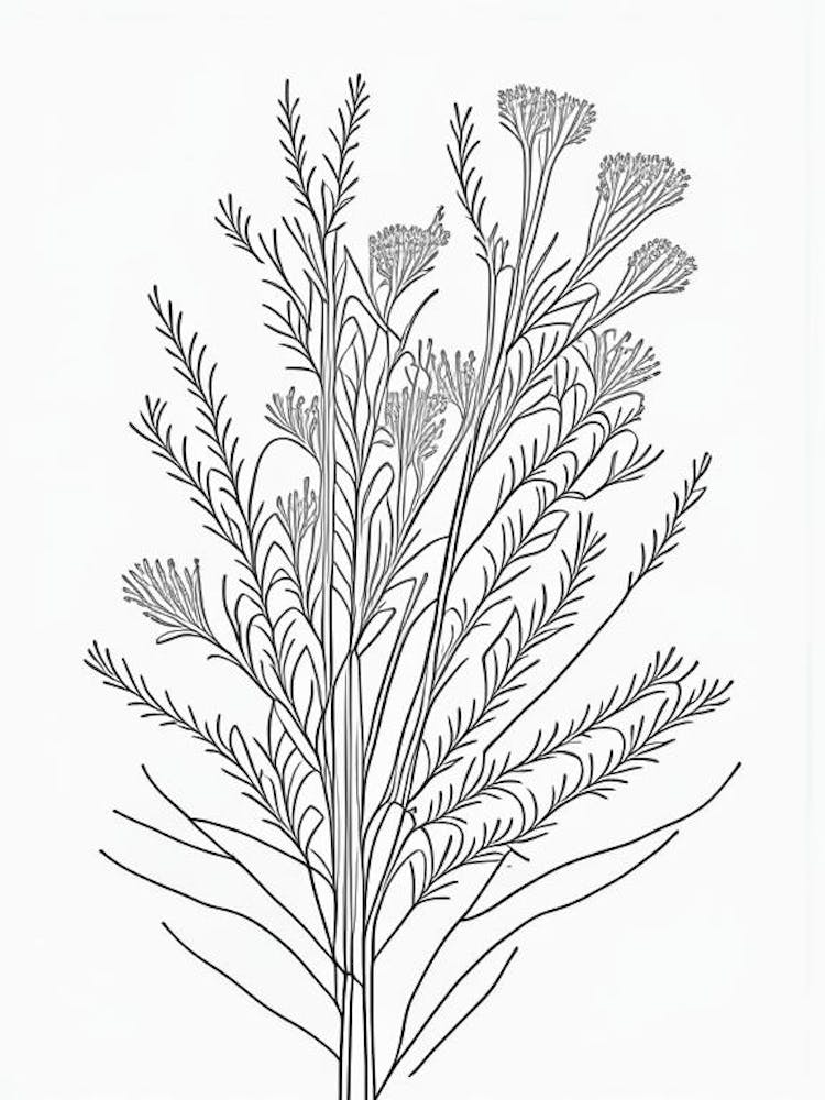 Ephedra Herb William Morris Inspired Line Drawing 2