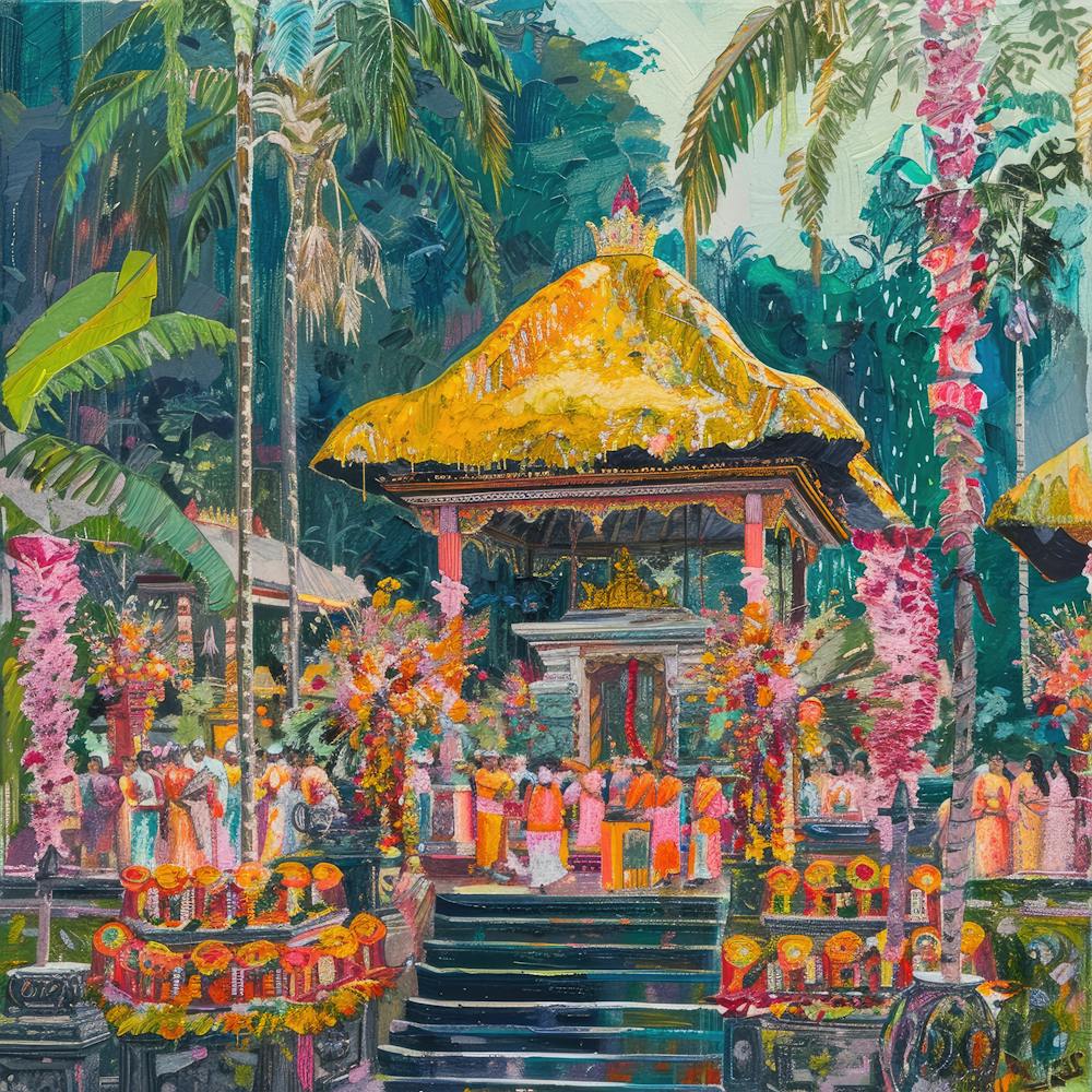 Balinese Temple Ceremony in Style of David Hockney 5