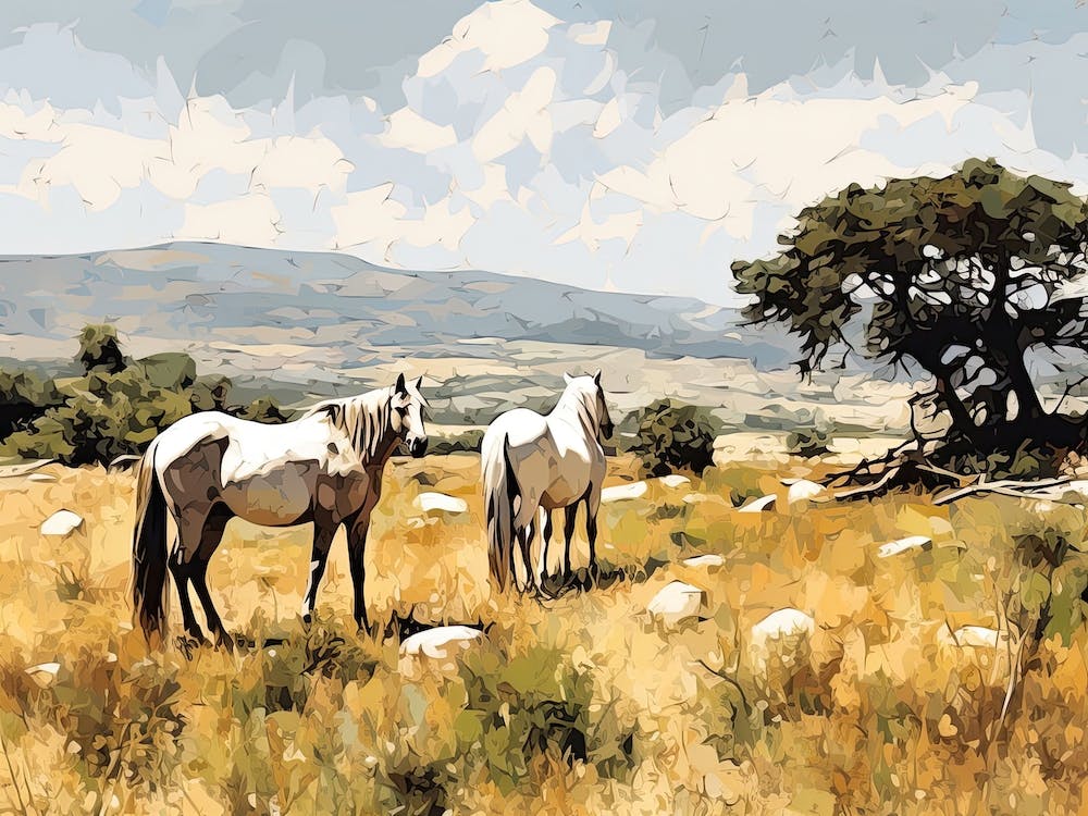 Horses Painting In Corsica, France, Landscape 3