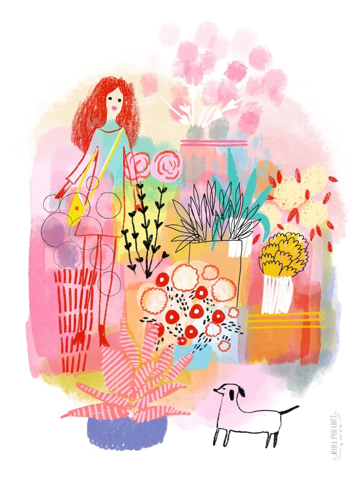 Dog And Lady Visit The Flower Shop