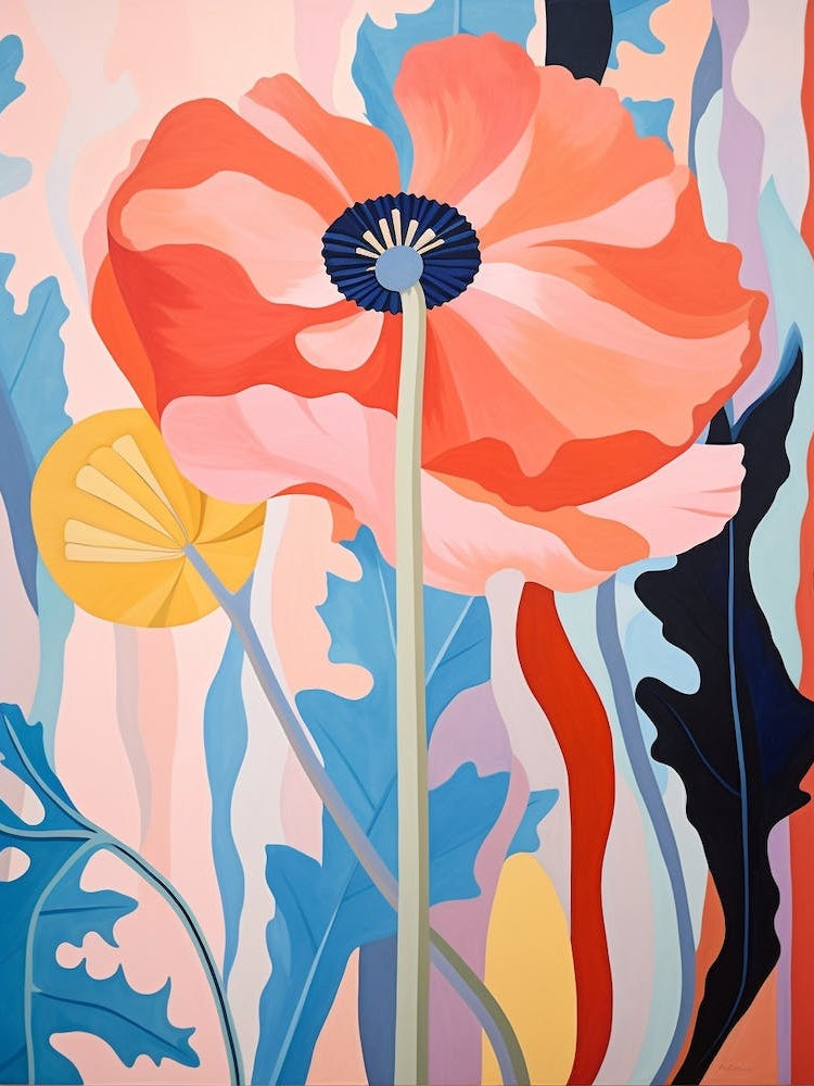 Poppy 1 Hilma Af Klint Inspired Pastel Flower Painting