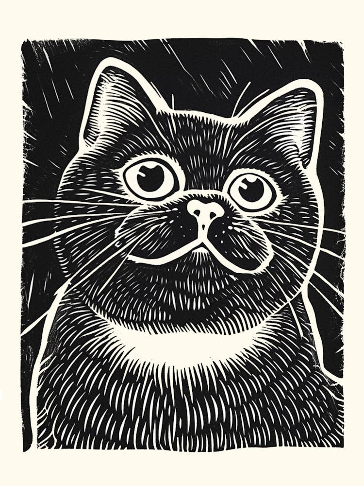 Exotic Shorthair Linocut Blockprint 7