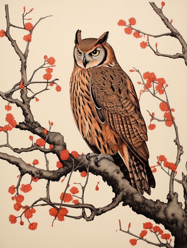 Jugendstil Vögel Poster Virginia-Uhu 1