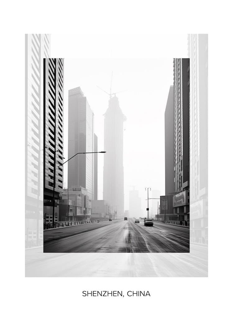 Poster Of Shenzhen, China, Black And White Old Photo 1