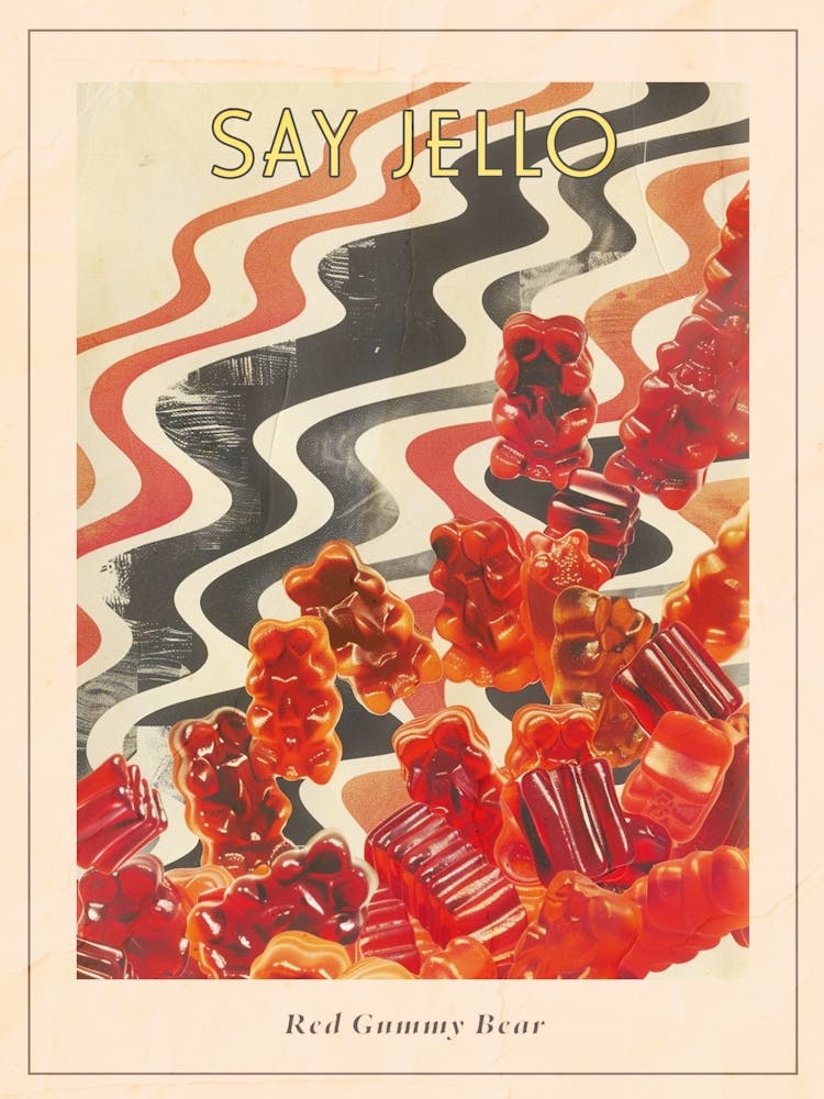 Red Gummy Bear Retro Pattern Poster