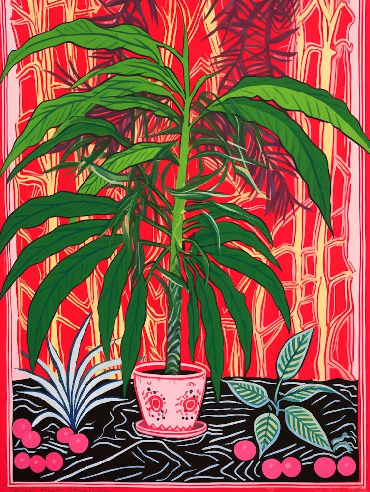 Illustration de Plante Rose et Rouge Palmier Areca 2