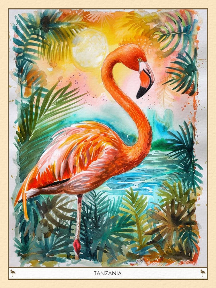 Greater Flamingo Tanzania Tropical Illustration 2 Poster