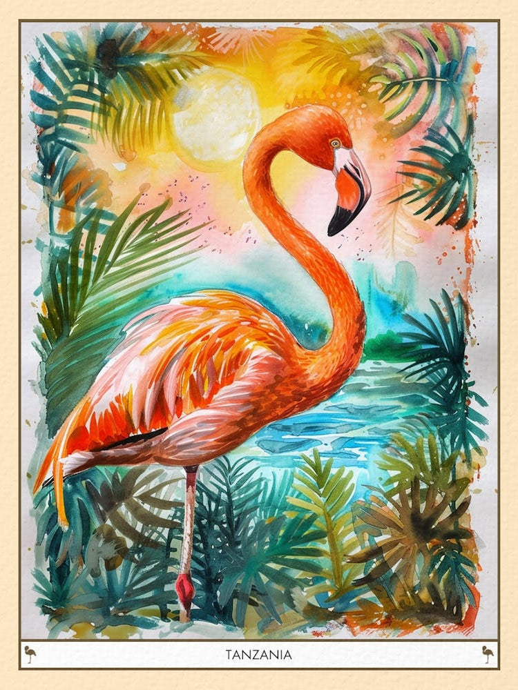 Greater Flamingo Tanzania Tropical Illustration 2 Poster