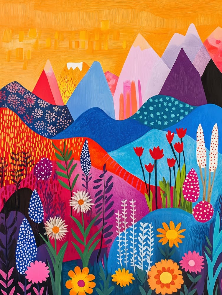 Colorful Landscape With Mountain and Flowers 17
