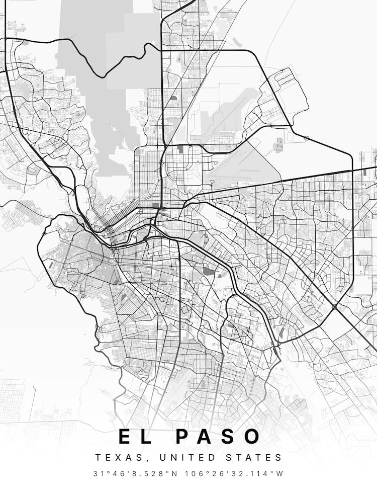 El Paso Texas USA White Map