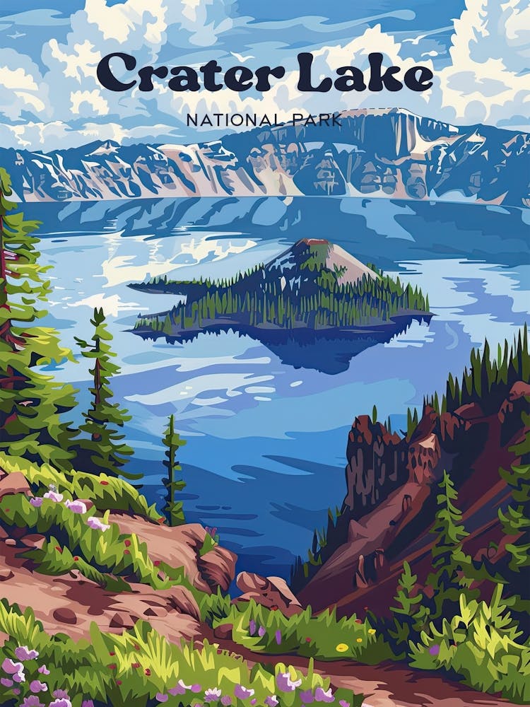 Crater Lake National Park Oregon Usa Digital Travel Art