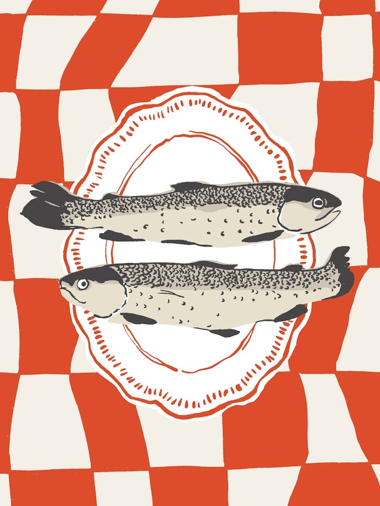 Food Illustration Sardines Preppy Contemporary Kitchen