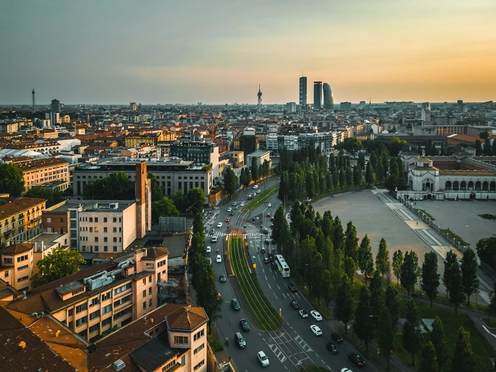 Sunset in the Milan city, Italy