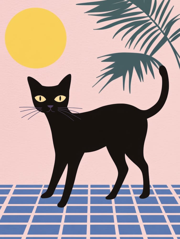 Black Cat On Tile