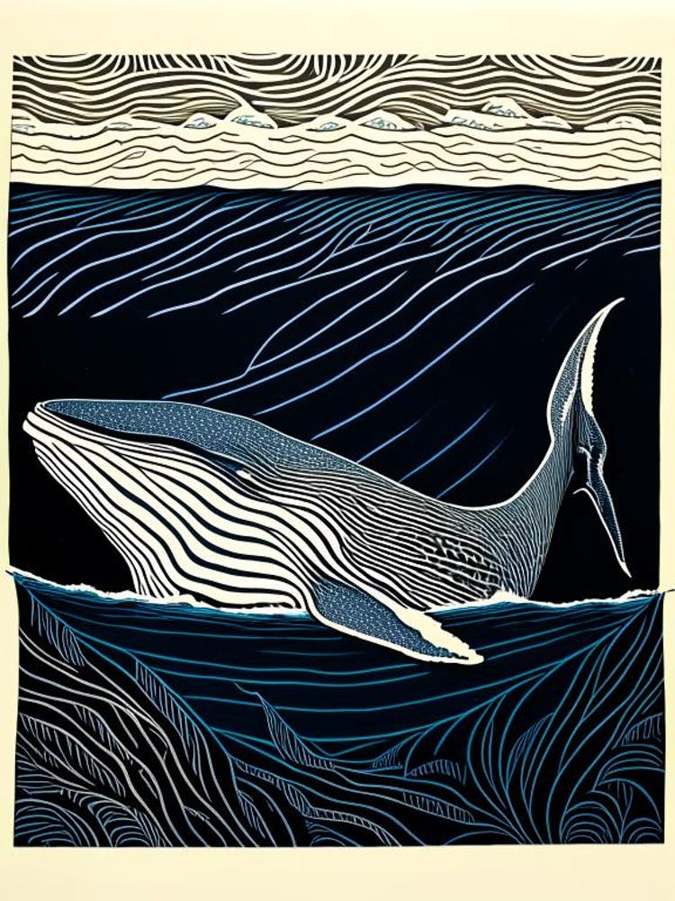 Vintage Whale Linocut 2