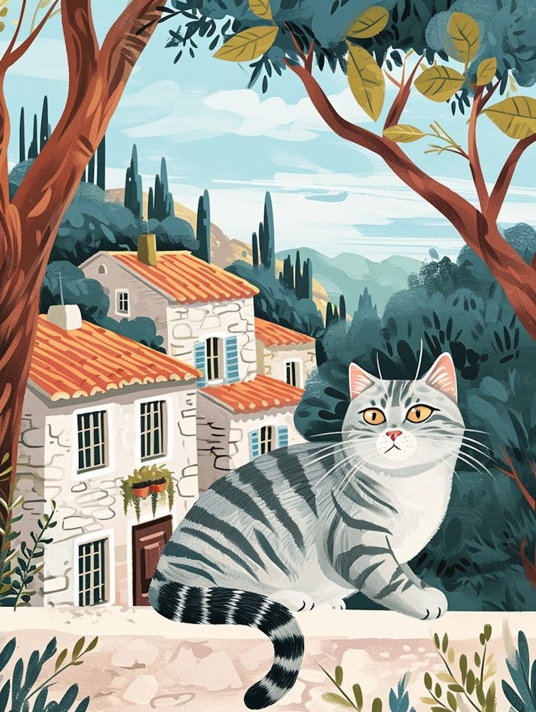 American Shorthair Cat Storybook Illustration 3