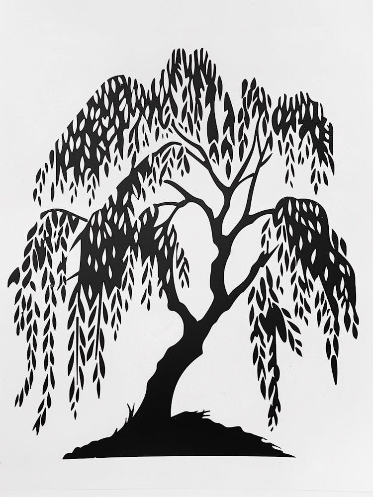 Willow Tree Simple Geometric Nature Stencil 1 1