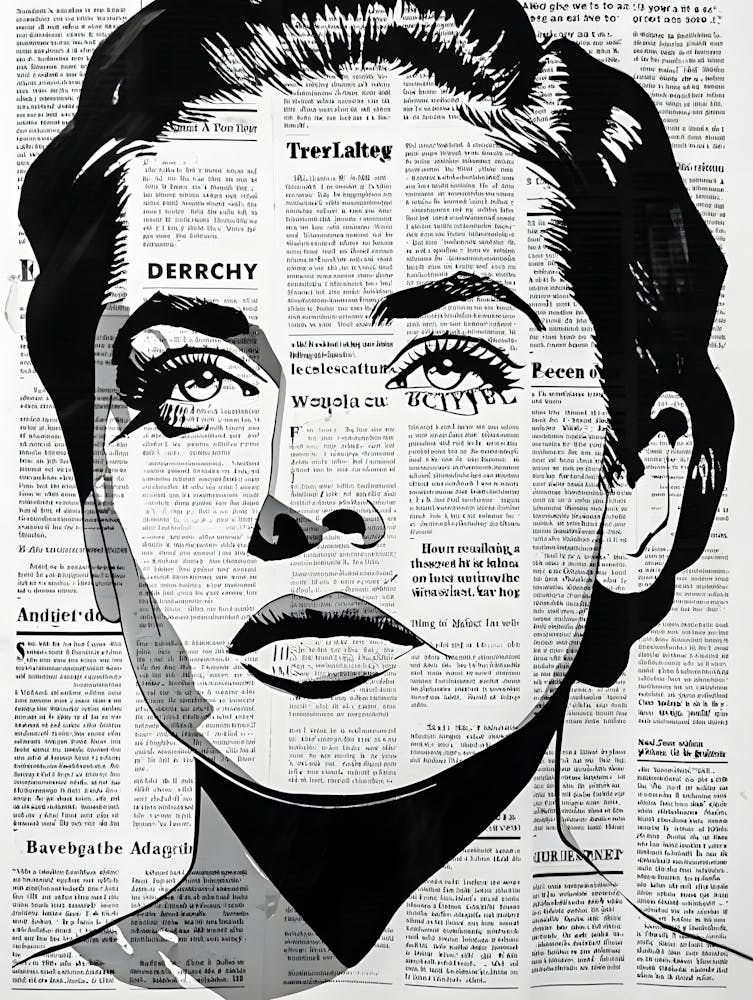 Newspaper Background Woman Portrait - Black and White