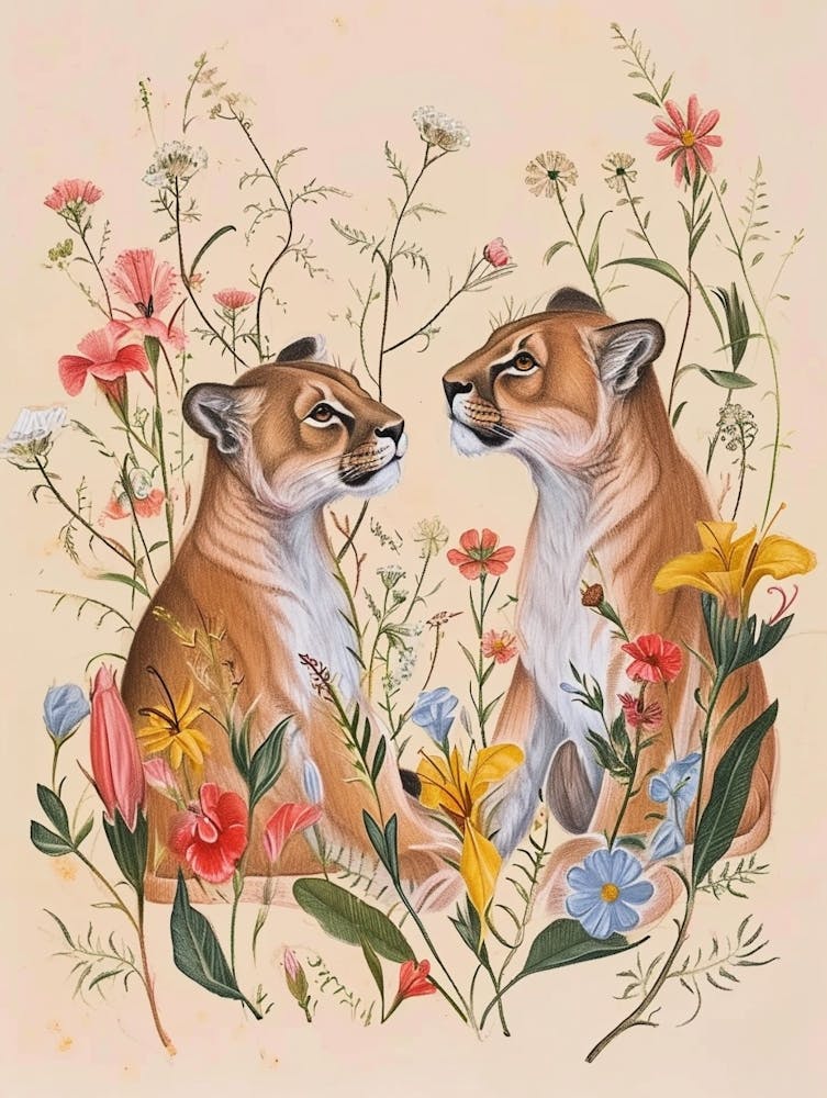 Dessin Animalier Floral Folklorique - Cougar 2