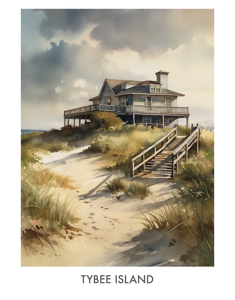 Tybee Island Watercolor 1travel Poster