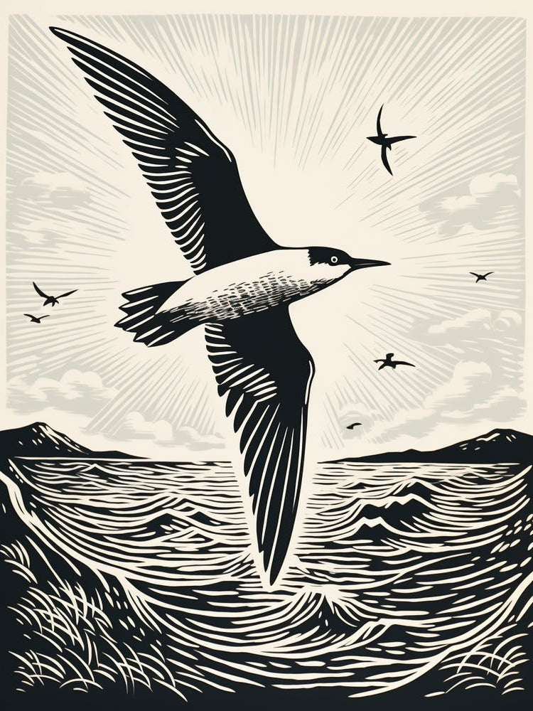 B&W Bird Linocut Common Tern 3