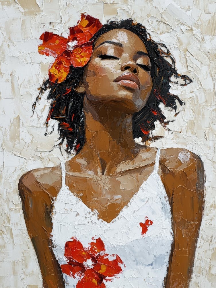 African Woman With Red Flowers