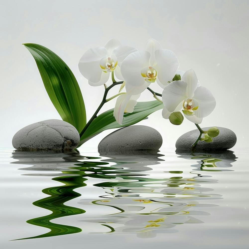 White Orchids In Water 2